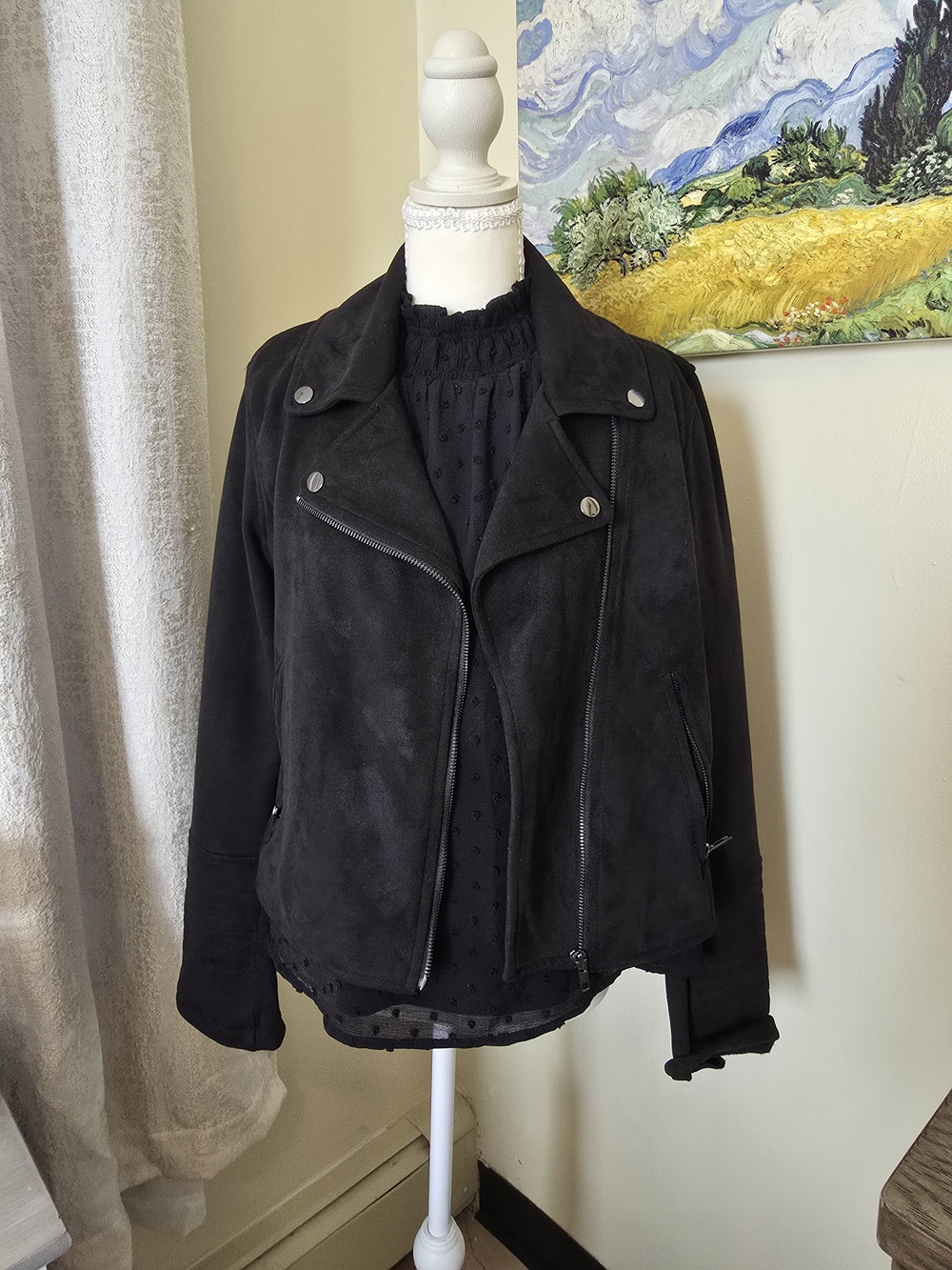 bagatelle Black Suede Moto Jacket with Silver Hardware